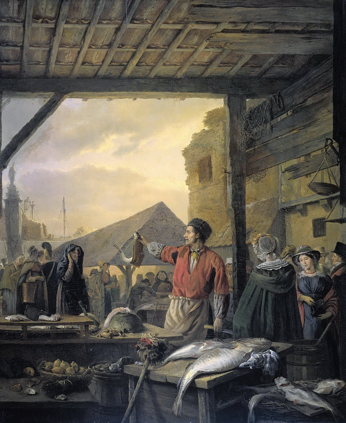 People Oil Painting - Fish Market Scene with Merchant - Oil Painting Haven