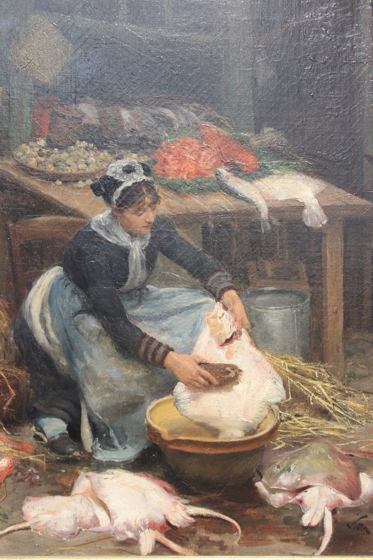 People Oil Painting - Fish Market Worker Kitchen Scene - Oil Painting Haven