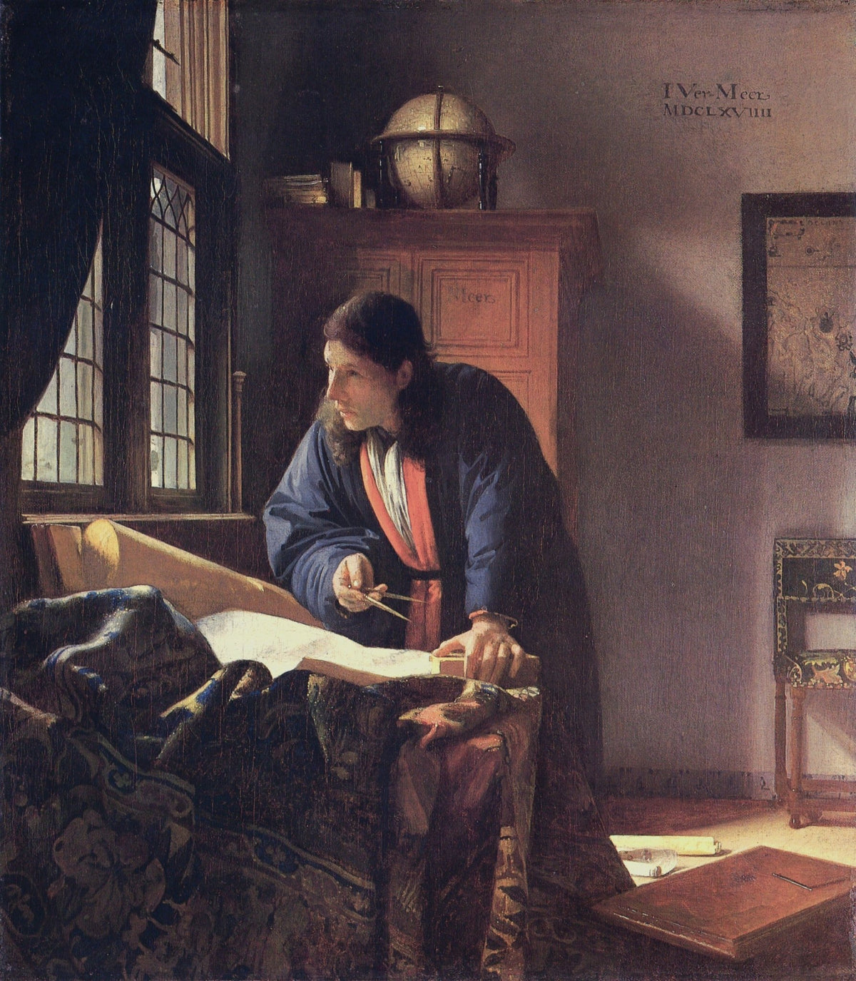 People Oil Painting - Geographer Measuring Map by Window - Oil Painting Haven