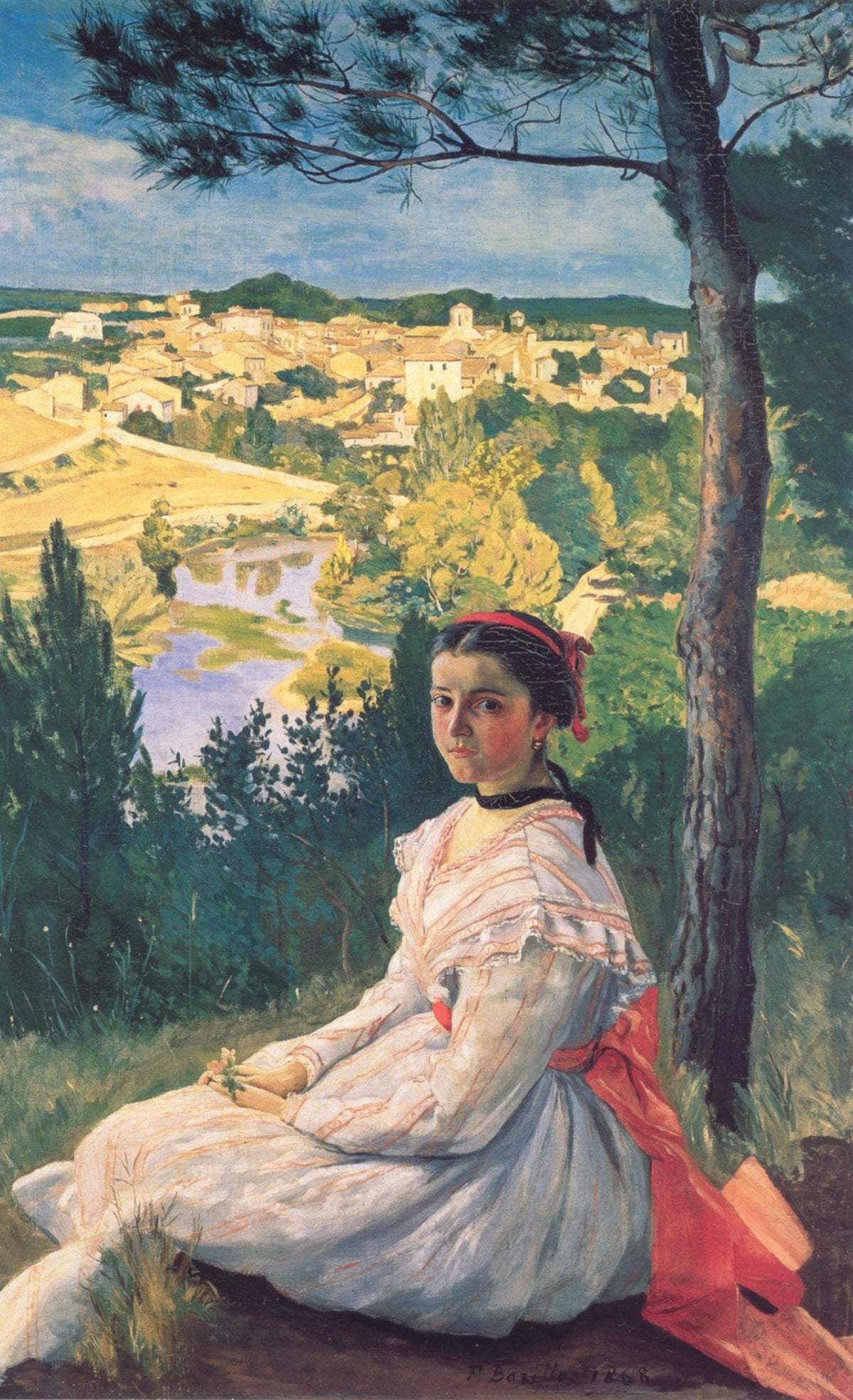 People Oil Painting - Girl Portrait with Village Landscape View - Oil Painting Haven