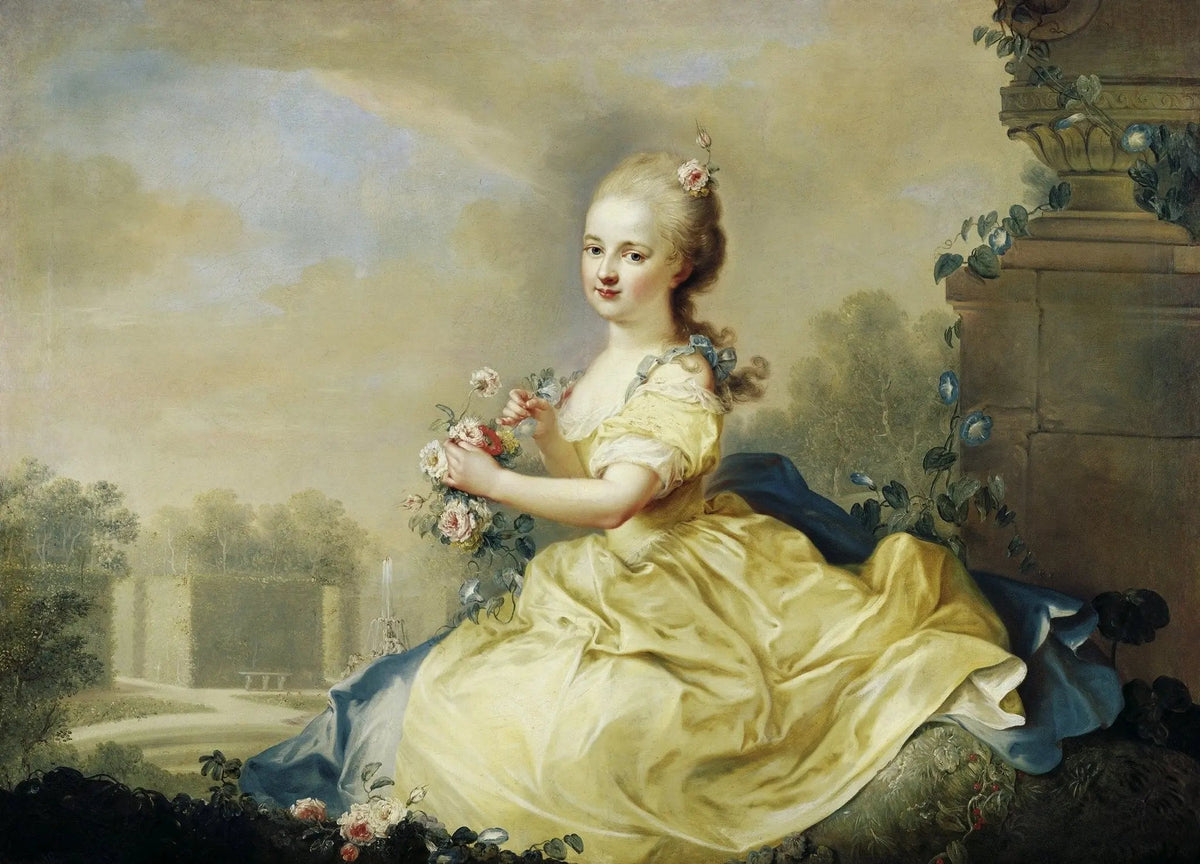 People Oil Painting - Girl with Flowers in Garden - Oil Painting Haven