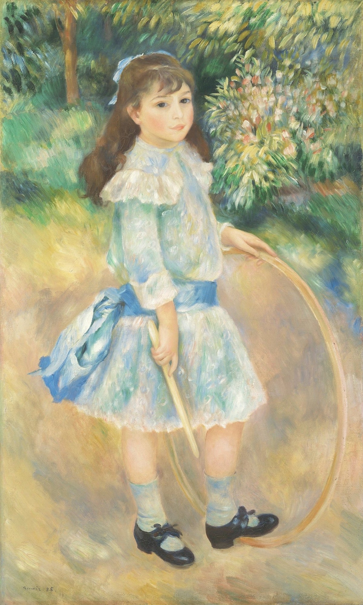 People Oil Painting - Girl with Hoop in Garden Portrait - Oil Painting Haven