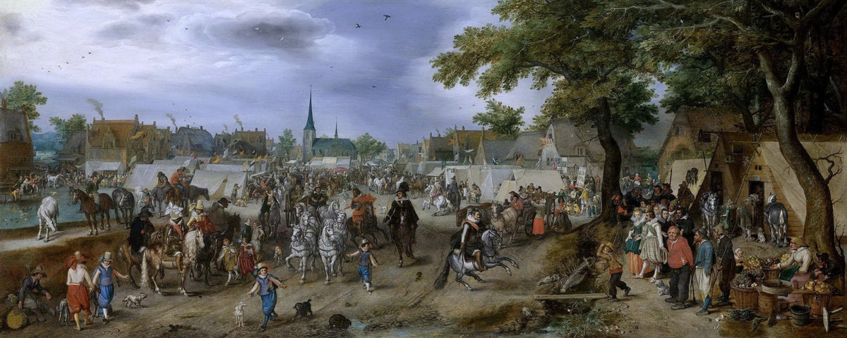 People Oil Painting - Grand Market Fair with Horses and Crowds - Oil Painting Haven