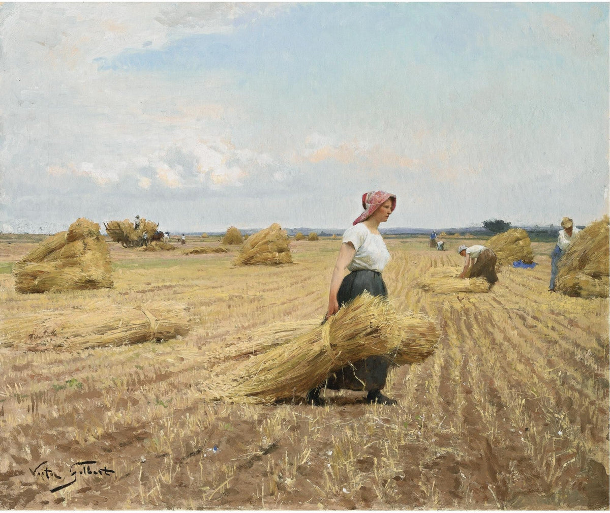 People Oil Painting - Harvest Field Worker Scene - Oil Painting Haven