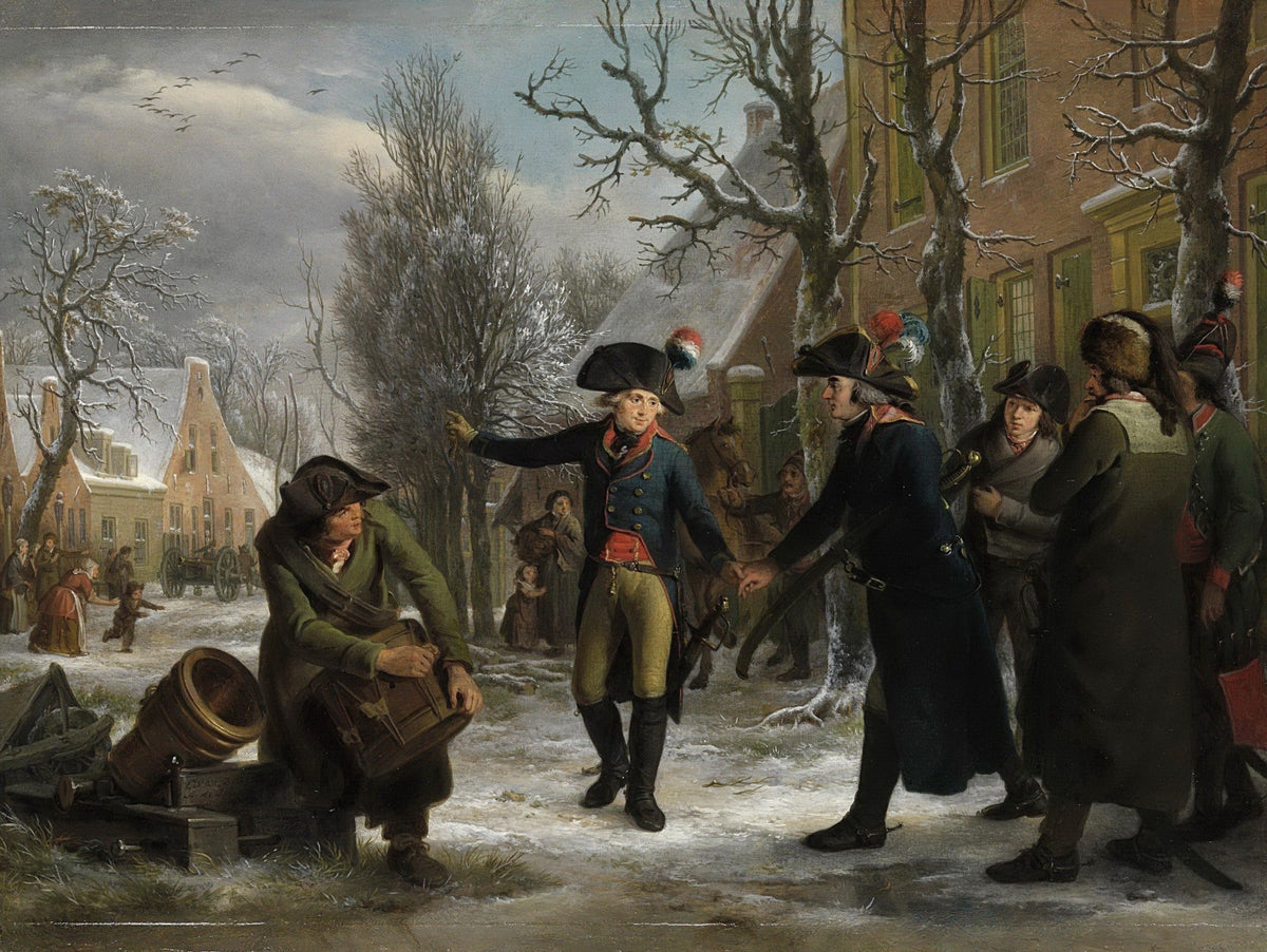 People Oil Painting - Historic Winter Soldiers Village Scene - Oil Painting Haven