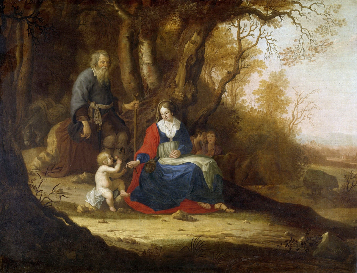 People Oil Painting - Holy Family Rest in Woodland Scene - Oil Painting Haven