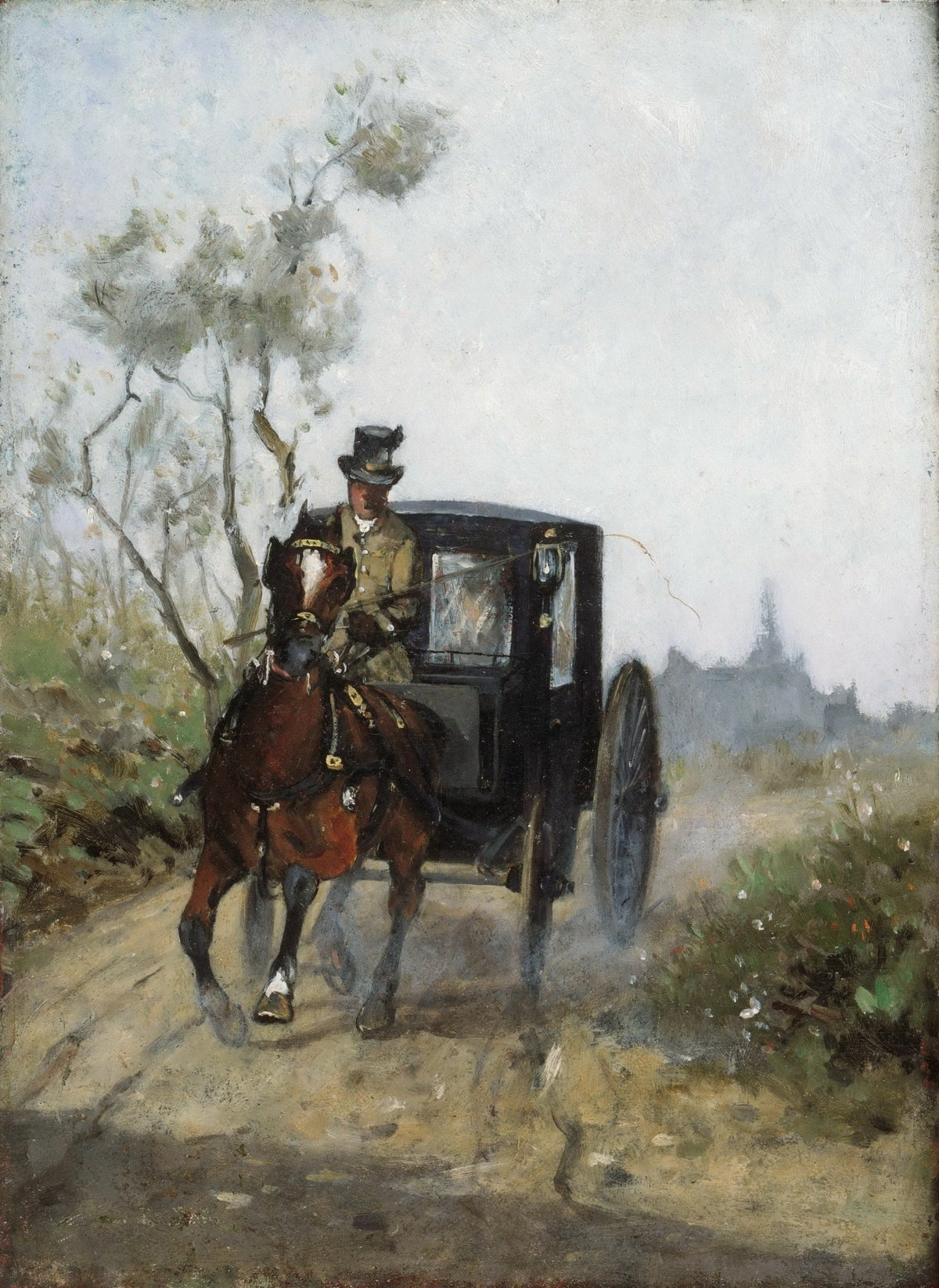 People Oil Painting - Horse Carriage Ride on Country Road - Oil Painting Haven