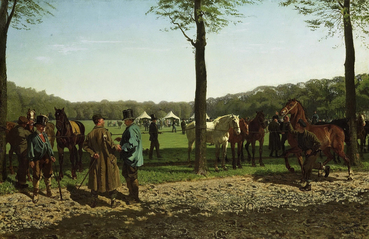 People Oil Painting - Horse Market Scene with Figures - Oil Painting Haven