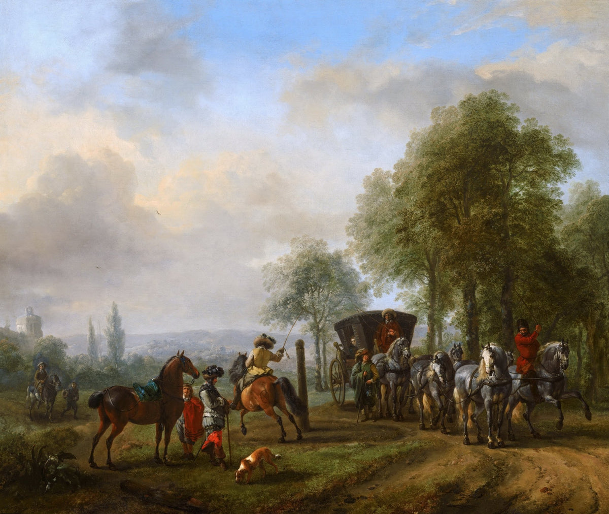 People Oil Painting - Horse Riders and Carriage in Landscape - Oil Painting Haven