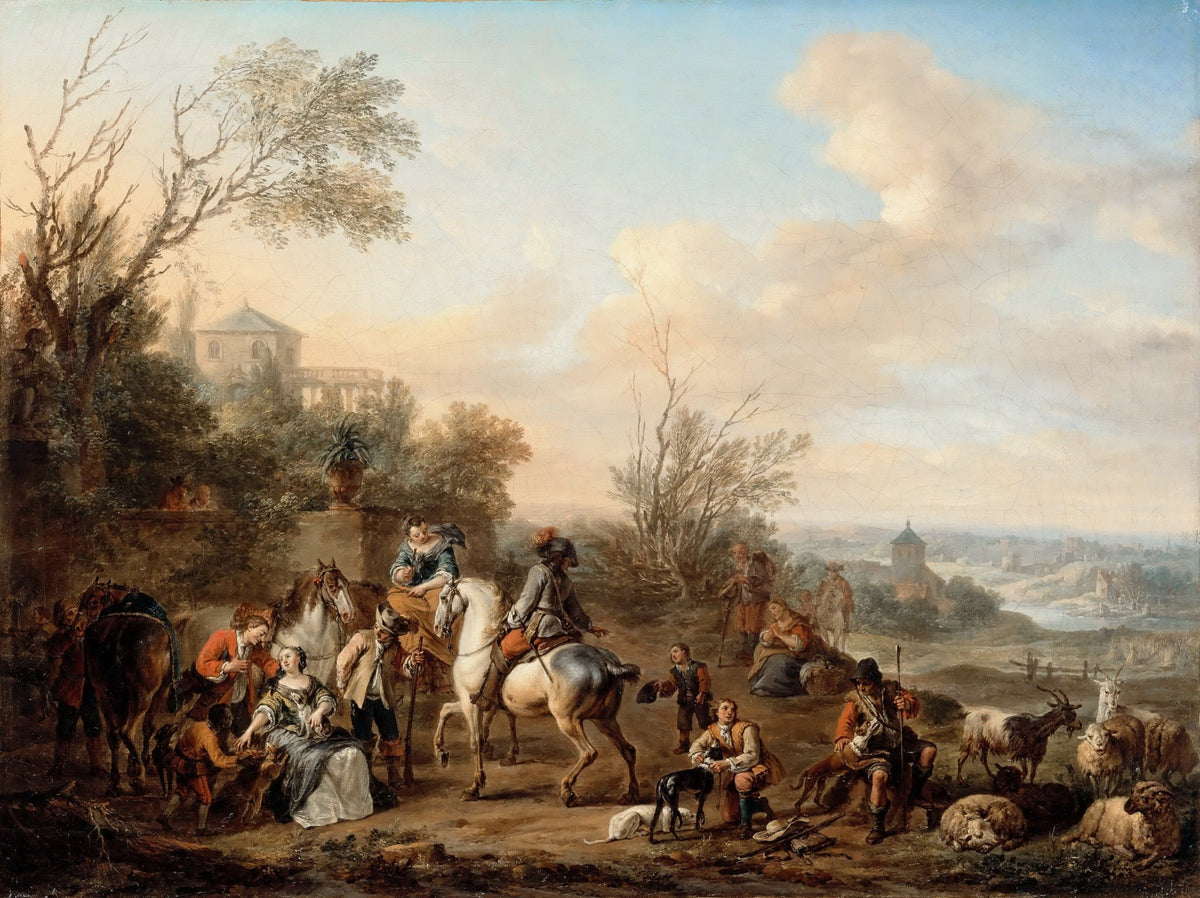 People Oil Painting - Hunters Resting in a Countryside Scene - Oil Painting Haven