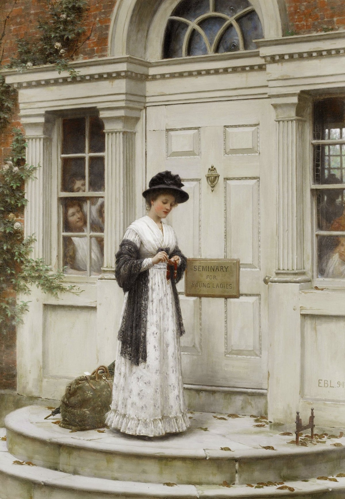 People Oil Painting - Lady at Seminary Entrance Scene - Oil Painting Haven