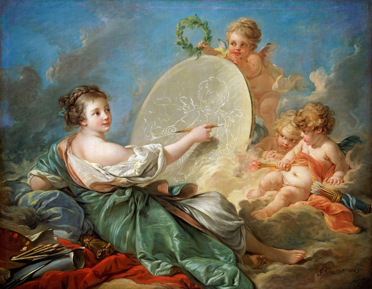 People Oil Painting - Lady Painting Cherubs in Rococo Style - Oil Painting Haven
