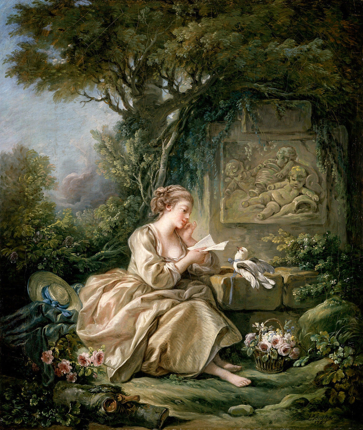 People Oil Painting - Lady Reading Letter in Garden Scene - Oil Painting Haven