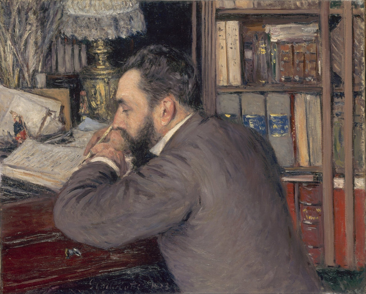 People Oil Painting - Man Writing at Desk in Classic Study - Oil Painting Haven