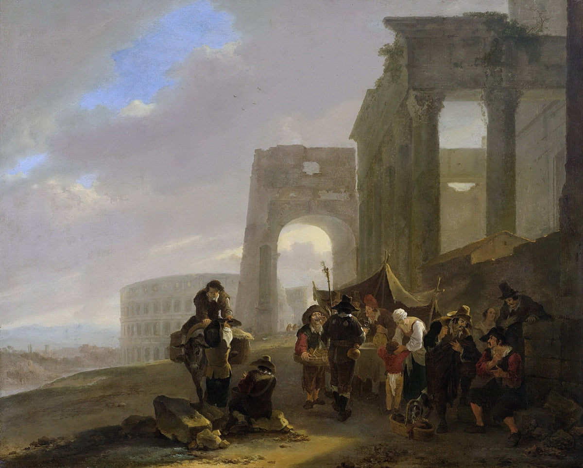 People Oil Painting - Market Scene by Ancient Roman Ruins - Oil Painting Haven