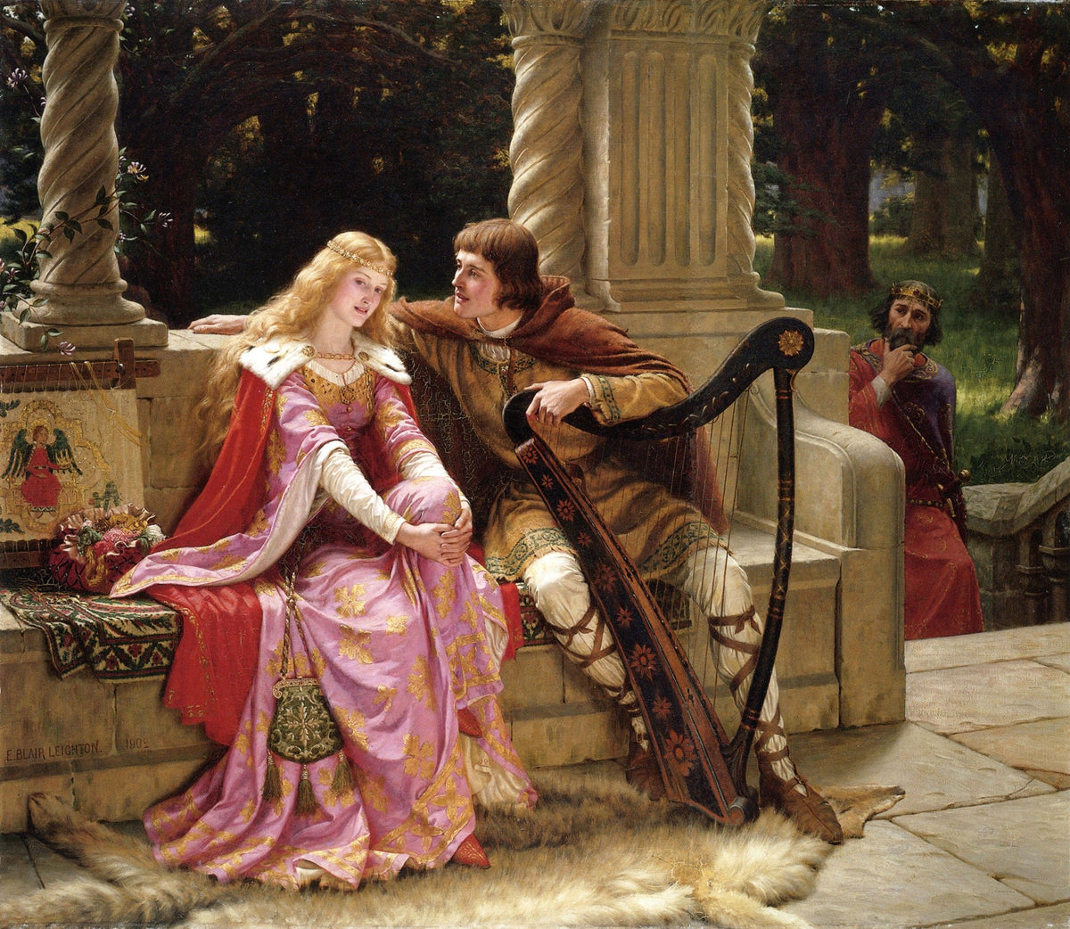 People Oil Painting - Medieval Couple with Harp Garden Scene - Oil Painting Haven