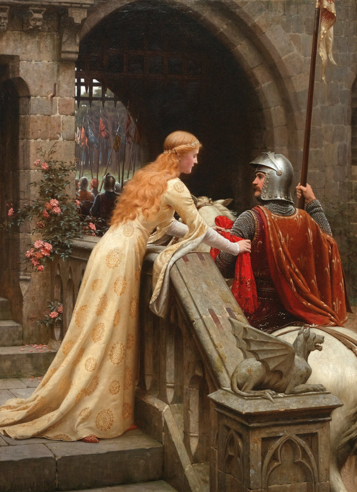 People Oil Painting - Medieval Lady and Knight Farewell Scene - Oil Painting Haven