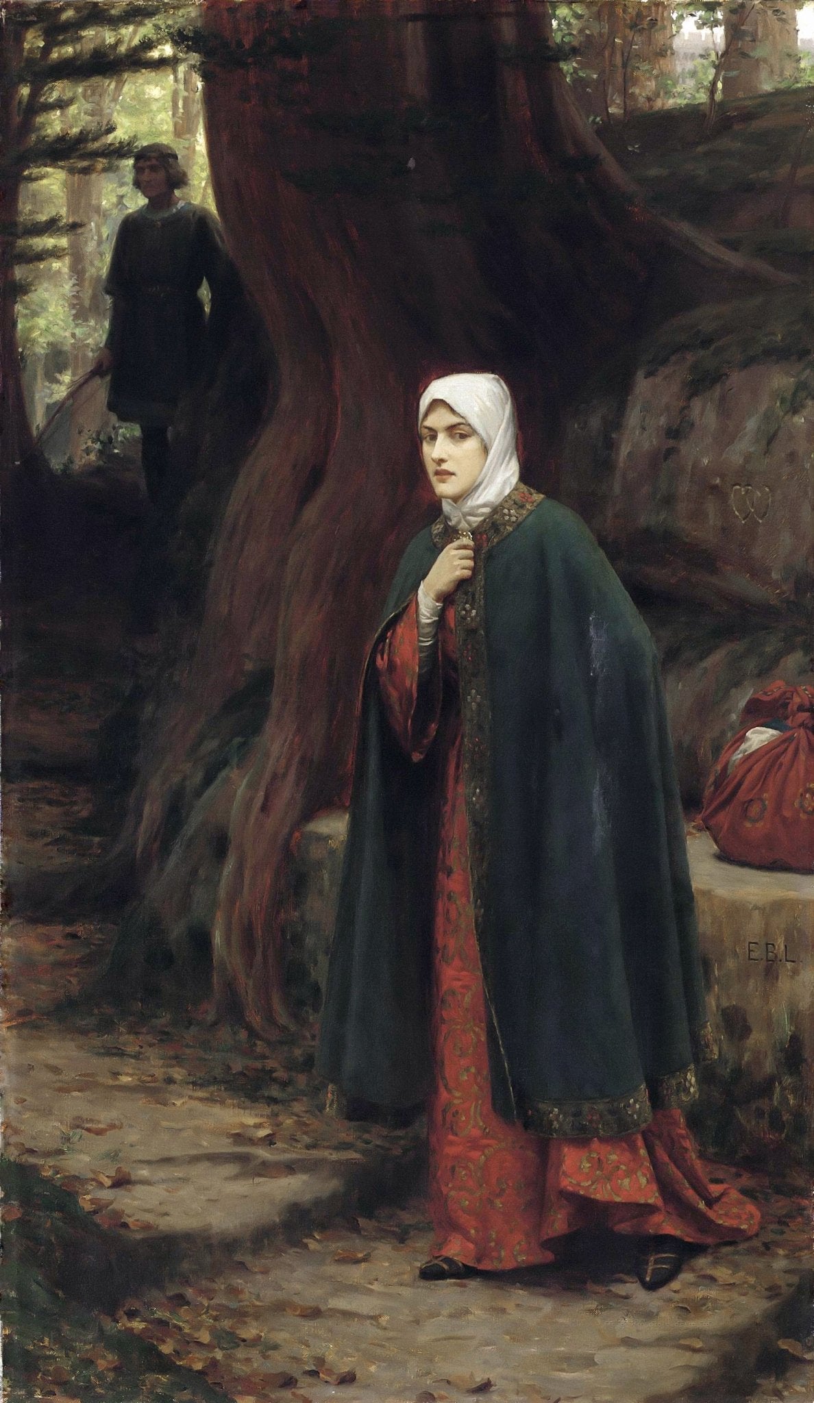 People Oil Painting - Medieval Woman in Forest Path Scene - Oil Painting Haven