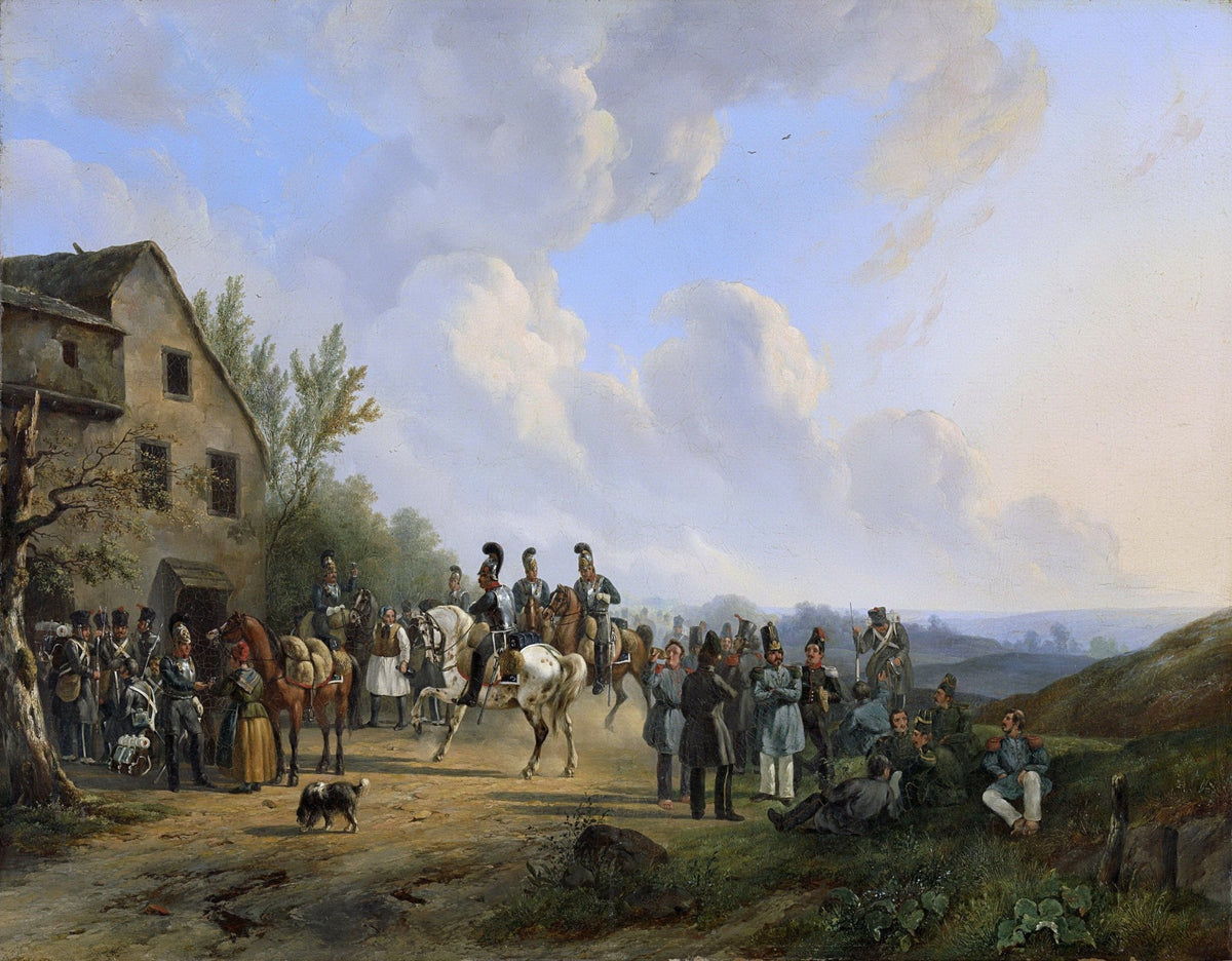 People Oil Painting - Military Cavalry Gathering in Countryside - Oil Painting Haven