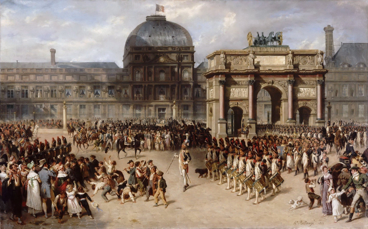 People Oil Painting - Military Parade in Historic City Square - Oil Painting Haven