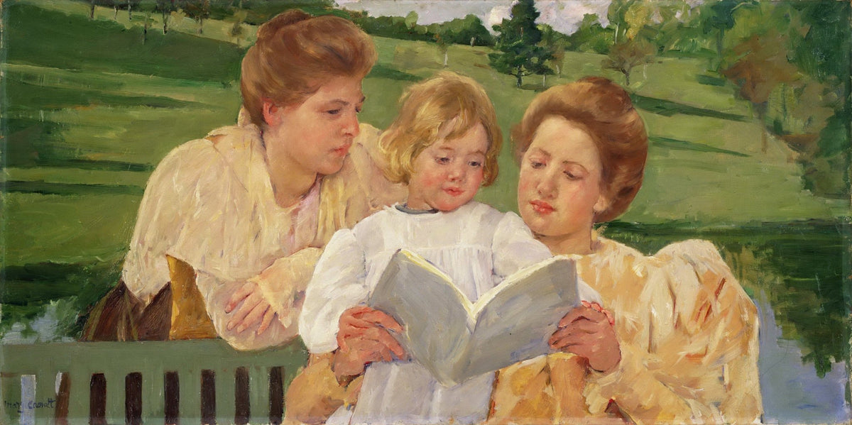 People Oil Painting - Mother and Child Reading Scene - Oil Painting Haven