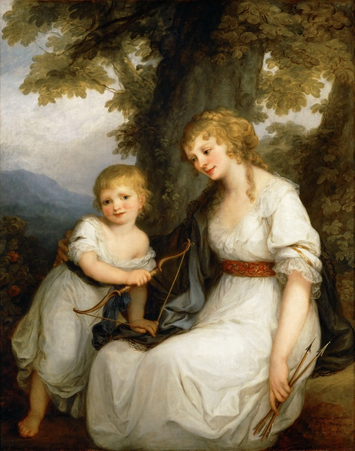 People Oil Painting - Mother and Child with Cupid Bow - Oil Painting Haven