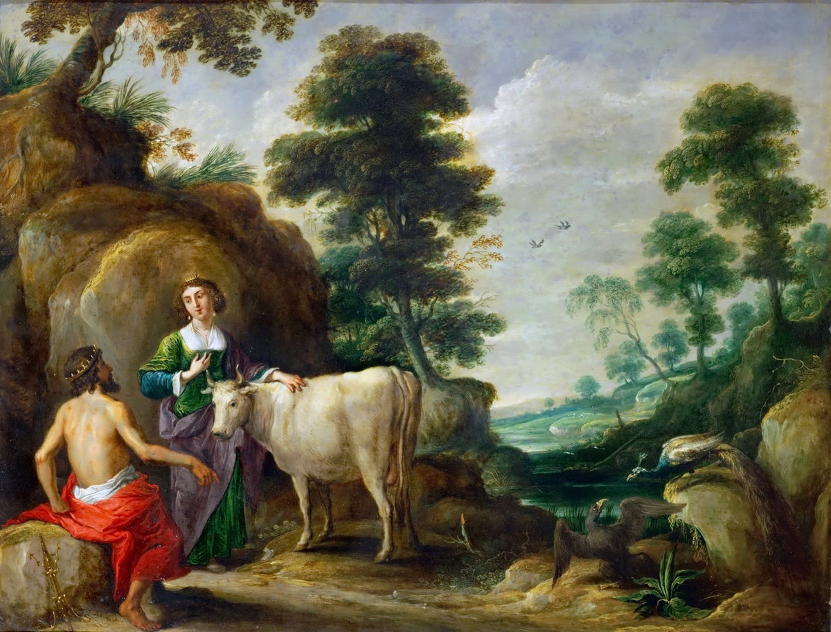People Oil Painting - Mythological Scene with Figures and Cow - Oil Painting Haven