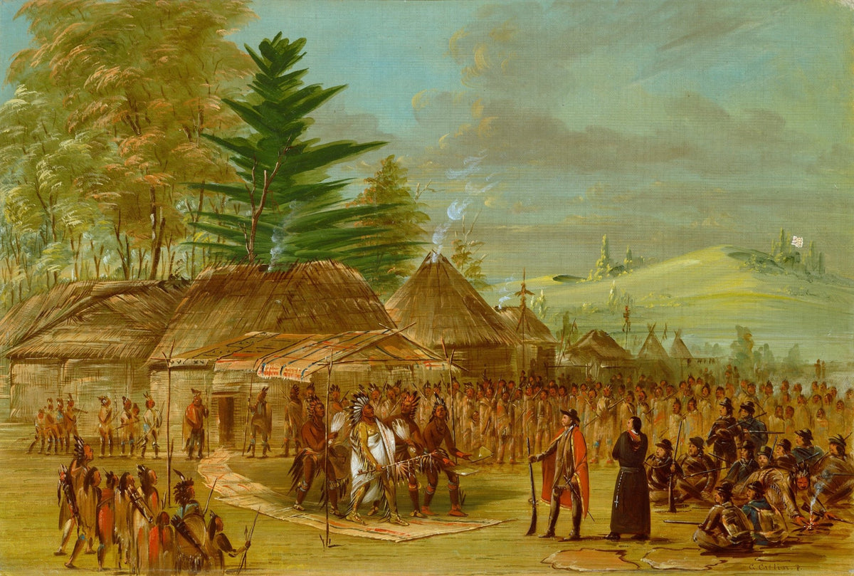 People Oil Painting - Native Village Gathering Historical Scene - Oil Painting Haven
