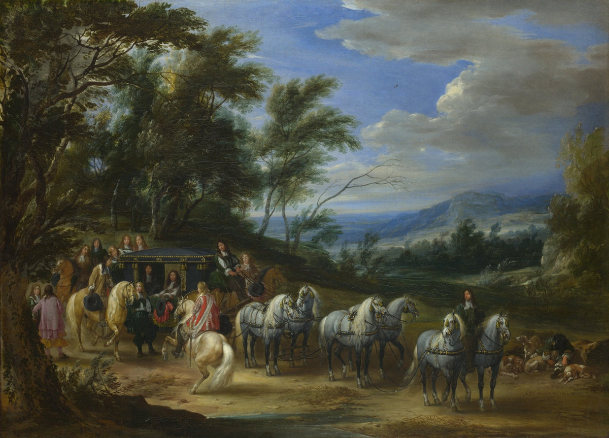 People Oil Painting - Noble Carriage Procession in a Forest - Oil Painting Haven