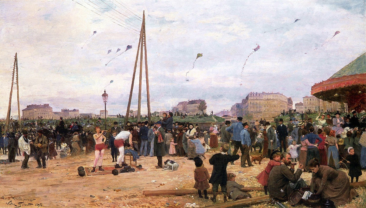 People Oil Painting - Paris Fairground Crowd Scene - Oil Painting Haven