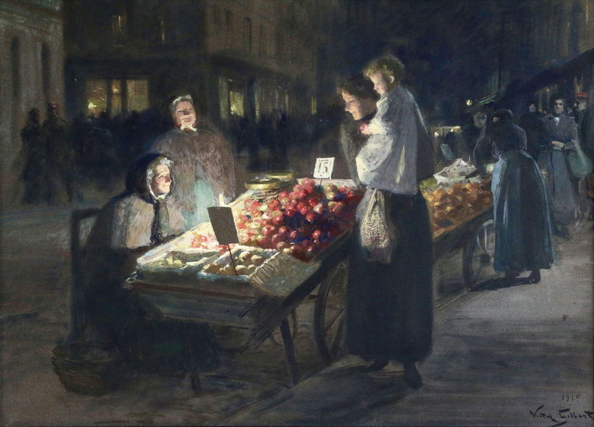 People Oil Painting - Paris Night Market Street Scene - Oil Painting Haven