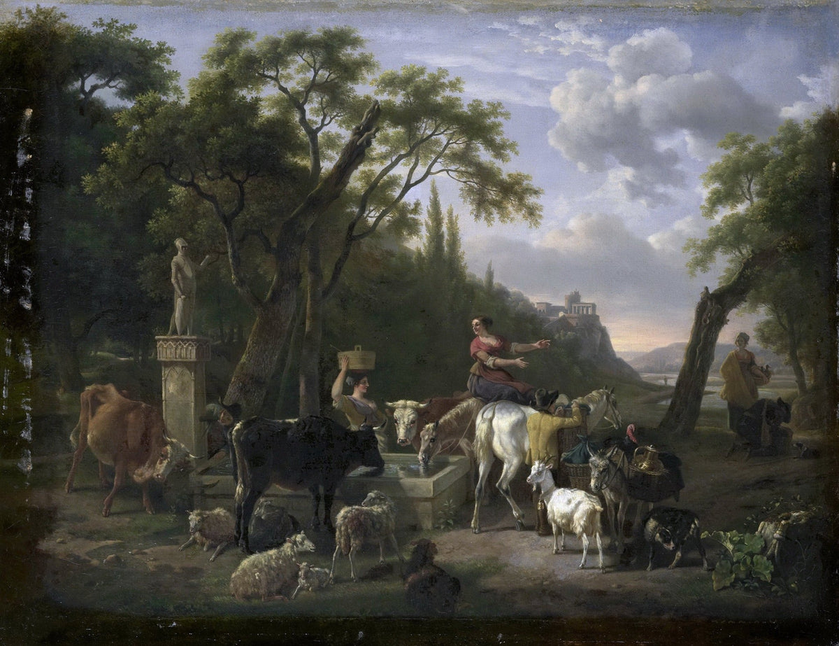 People Oil Painting - Pastoral Herdsmen with Animals Landscape - Oil Painting Haven