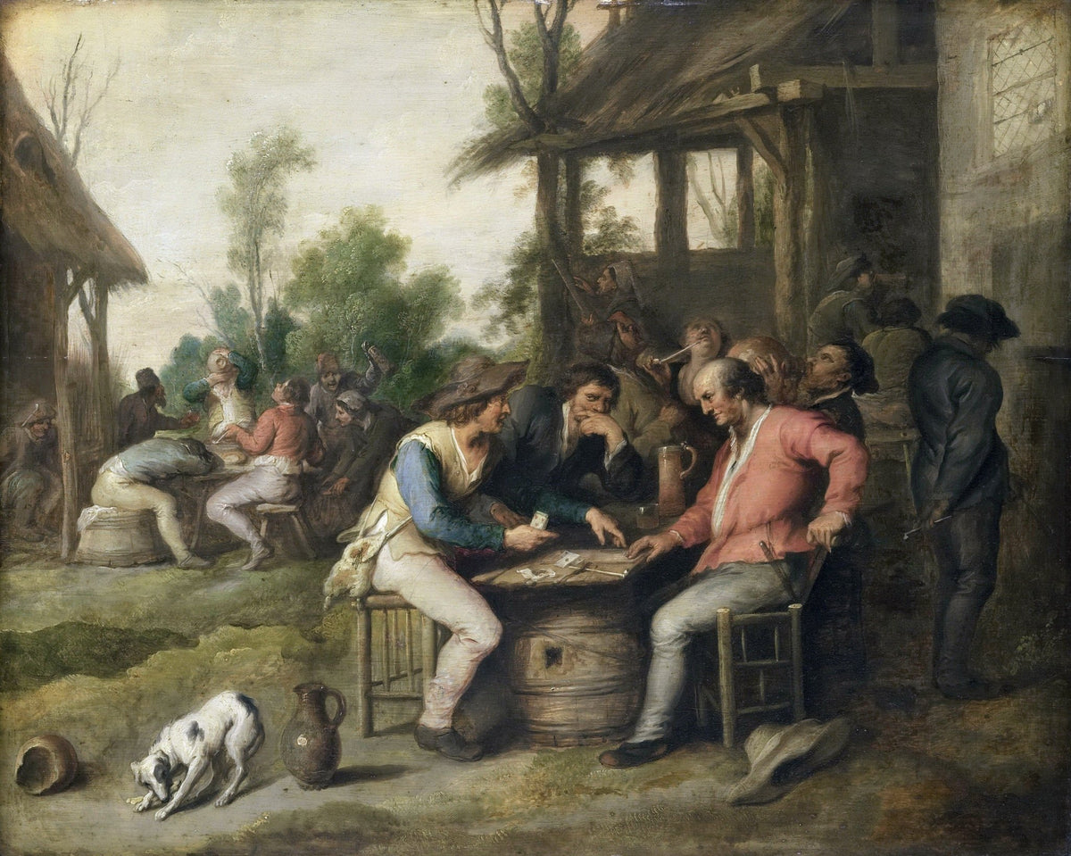 People Oil Painting - Peasants Playing Cards at Village Tavern - Oil Painting Haven