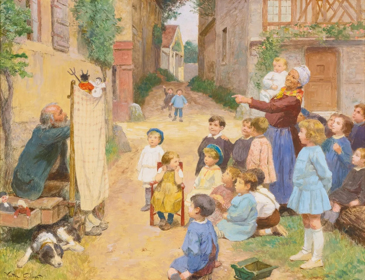 People Oil Painting - Puppet Show with Children - Oil Painting Haven