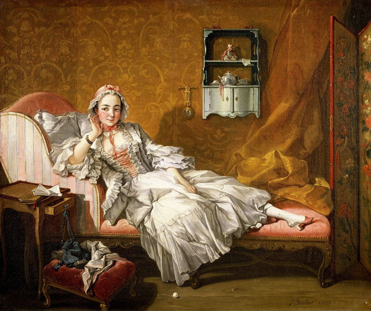 People Oil Painting - Reclining Lady in Elegant Rococo Room - Oil Painting Haven