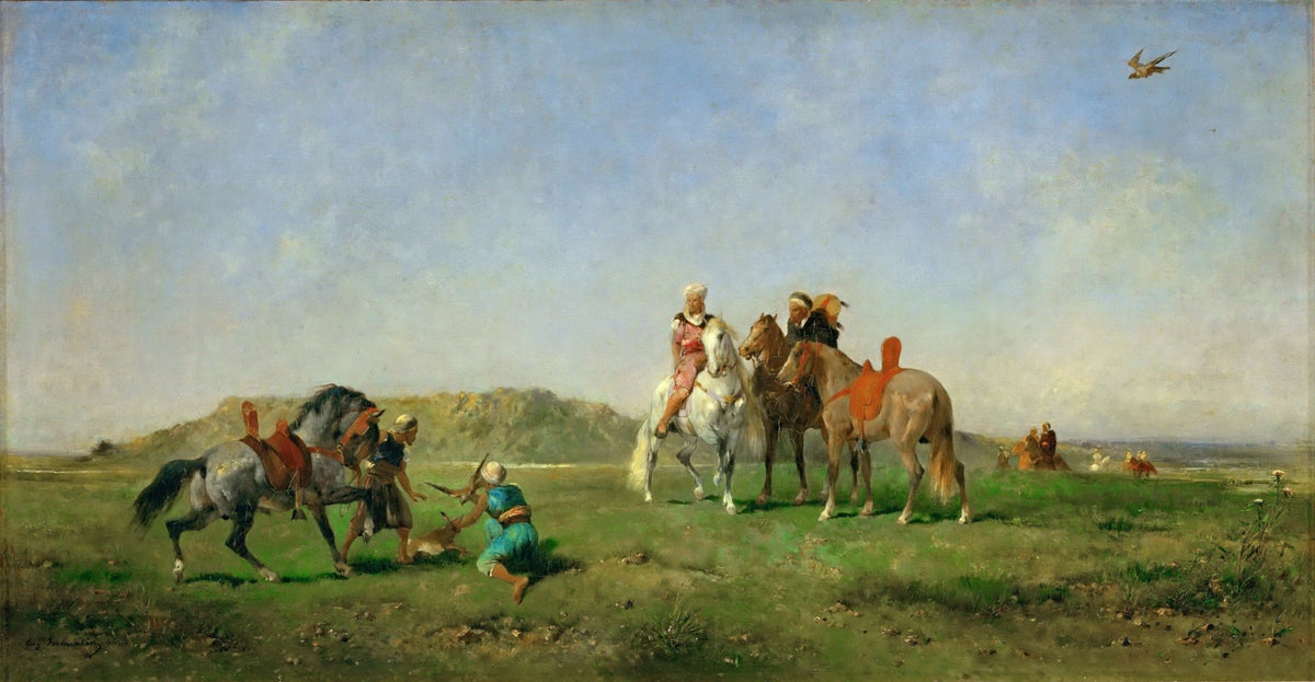 People Oil Painting - Riders Hunting Scene in Open Landscape - Oil Painting Haven
