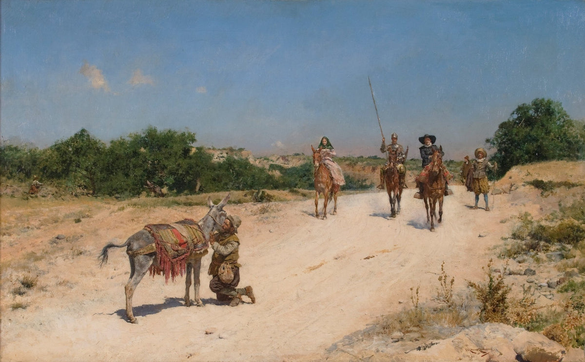 People Oil Painting - Riders Meeting Donkey on Dusty Road - Oil Painting Haven