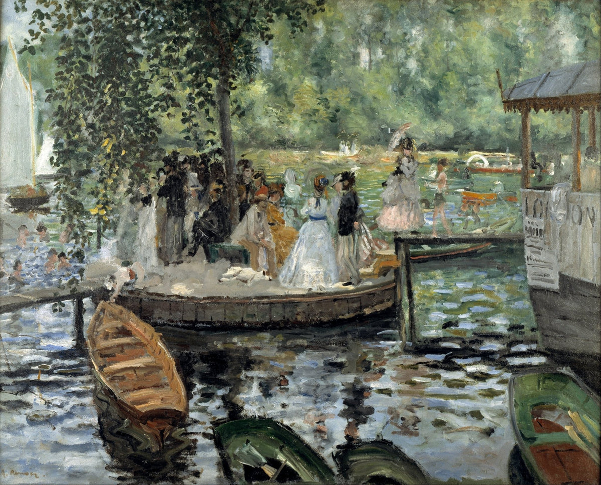 People Oil Painting - Riverside Leisure Scene with Boating - Oil Painting Haven