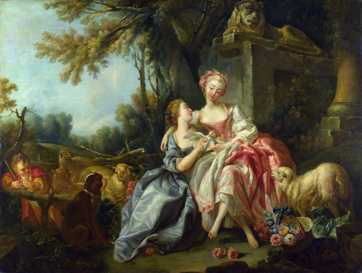 People Oil Painting - Rococo Ladies with Sheep in Pastoral - Oil Painting Haven