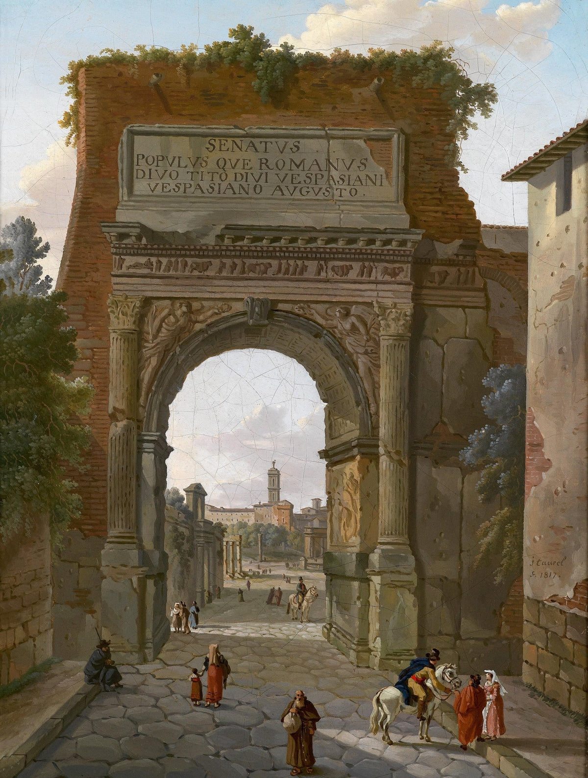 People Oil Painting - Roman Arch Street Scene with Figures - Oil Painting Haven