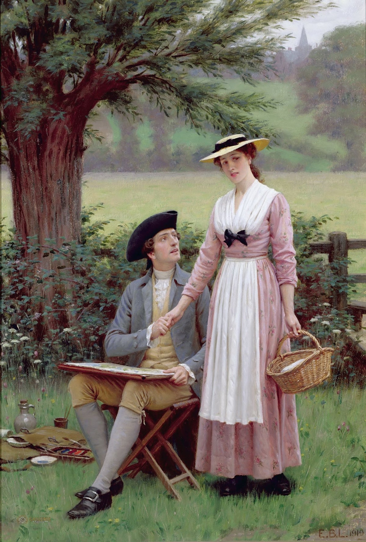 People Oil Painting - Romantic Couple in Countryside Scene - Oil Painting Haven