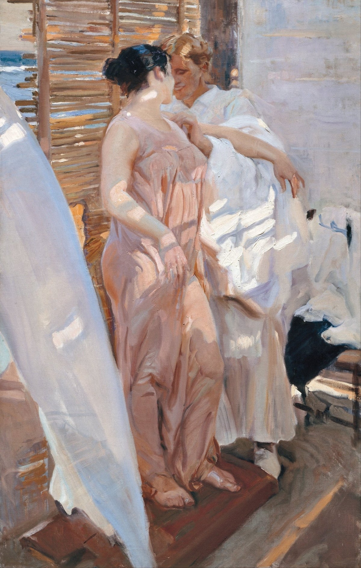People Oil Painting - Romantic Couple in Sunlit Studio Scene - Oil Painting Haven