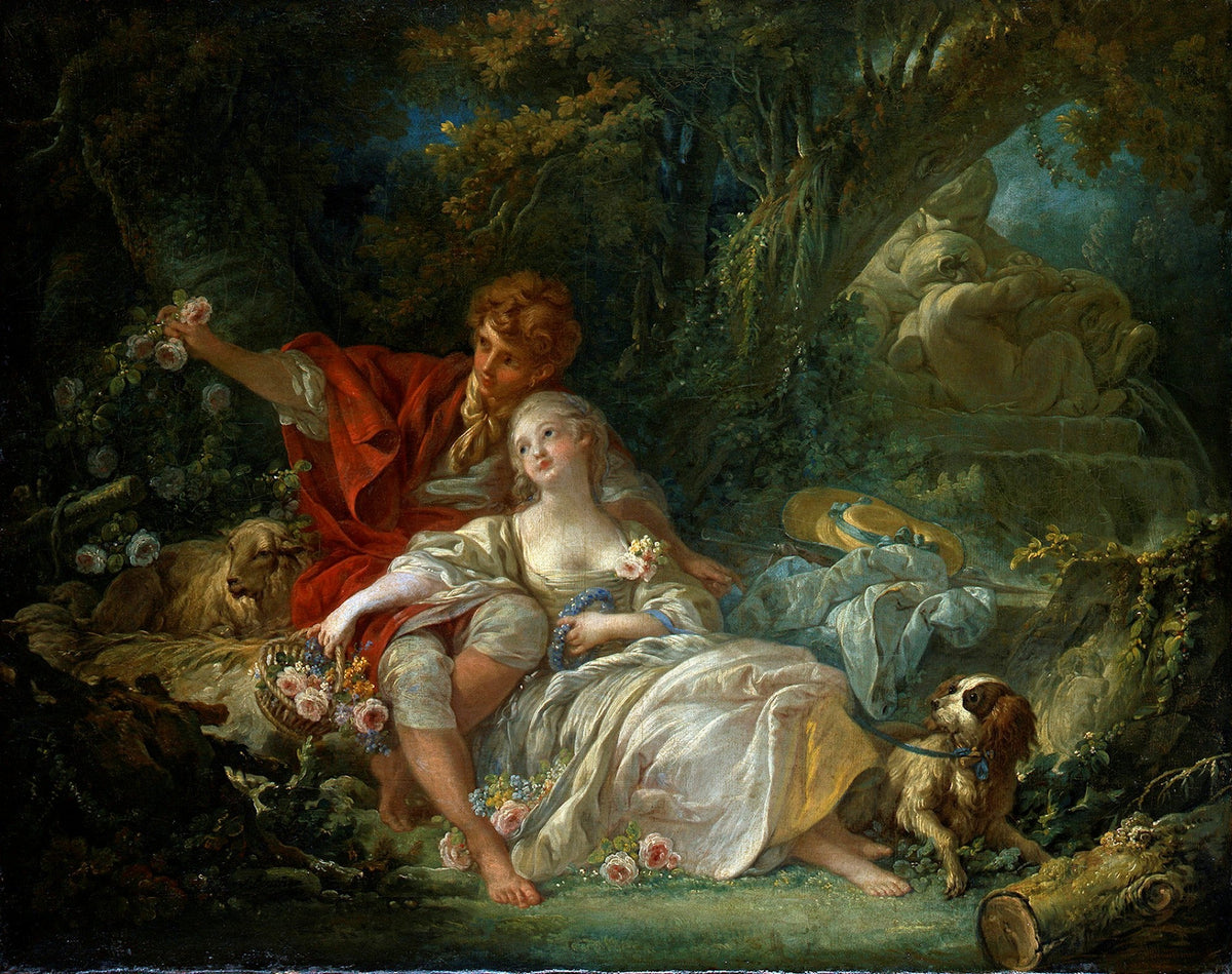 People Oil Painting - Romantic Couple with Sheep in Garden - Oil Painting Haven