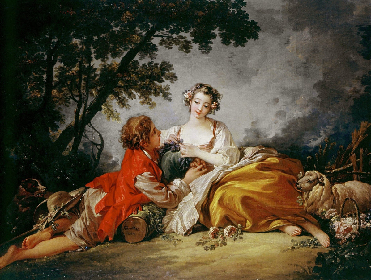 People Oil Painting - Romantic Couple with Sheep Pastoral Scene - Oil Painting Haven