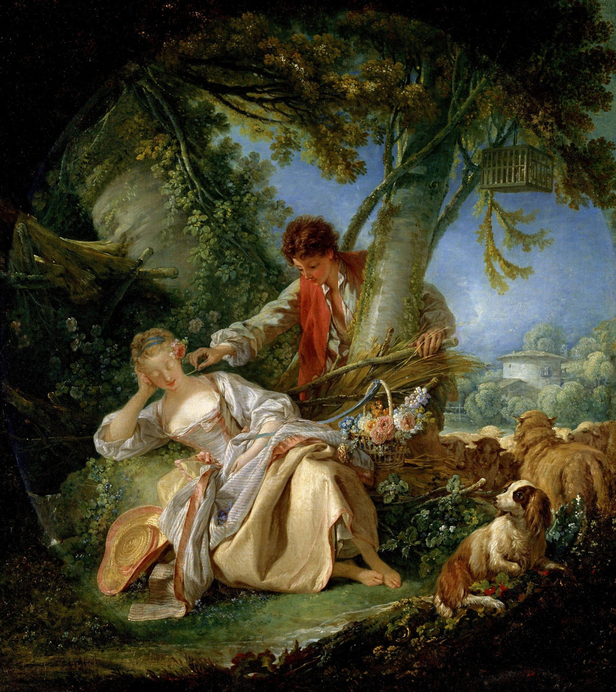 People Oil Painting - Romantic Pastoral Couple in Garden - Oil Painting Haven