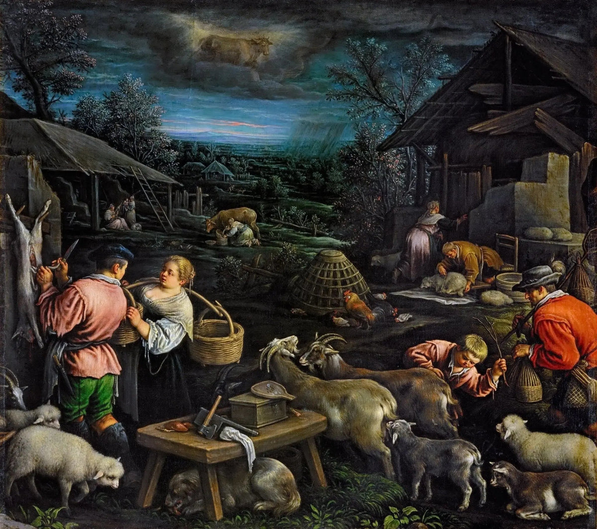 People Oil Painting - Rural Scene with Animals and Figures - Oil Painting Haven