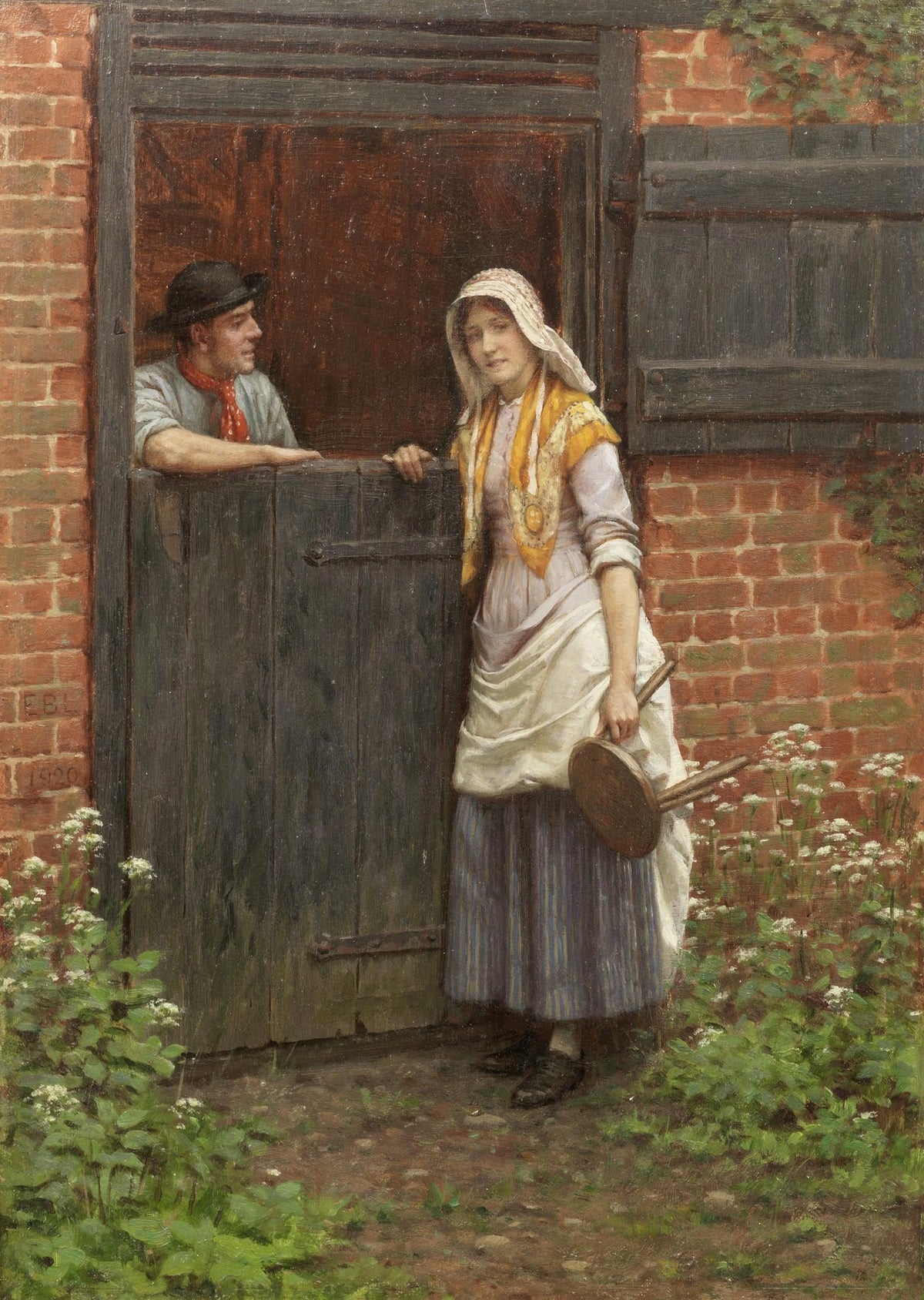 People Oil Painting - Rustic Couple at Cottage Door Scene - Oil Painting Haven