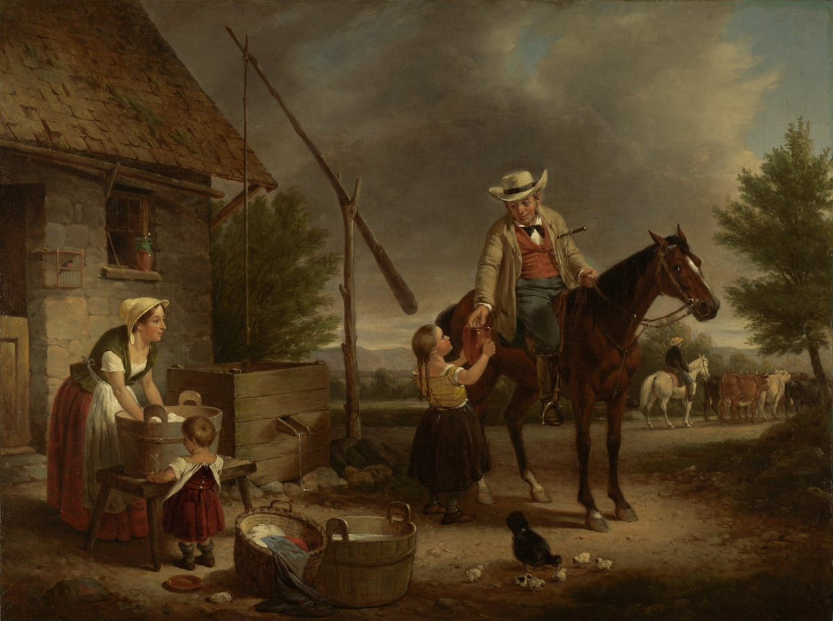 People Oil Painting - Rustic Farm Family with Horse Scene - Oil Painting Haven