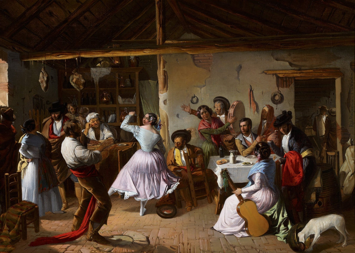 People Oil Painting - Rustic Inn Dance Scene with Musicians - Oil Painting Haven