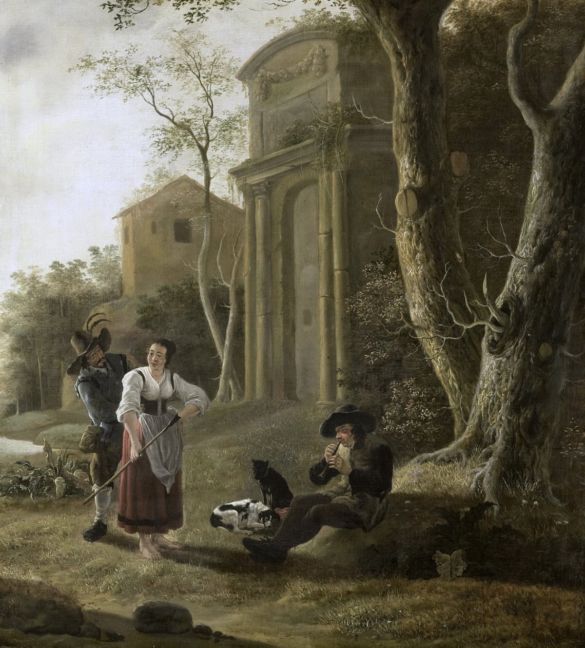 People Oil Painting - Rustic Shepherd Scene with Village Figures - Oil Painting Haven